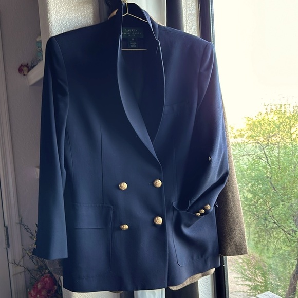 LRL CLASSIC RALPH LAUREN WOOL NAVY GOLD vintage BLAZER size 10 Petite - Picture 5 of 14